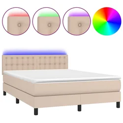 Krevet box spring madrac LED cappuccino 140x190cm umjetna koža