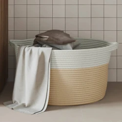 Košara za pohranu bež-bijela O 40 x 25 cm od pamuka