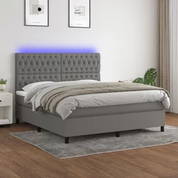 Vidaxl Box spring postelja z vzmetnico LED temno siva 180x200 cm blago