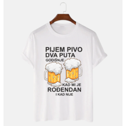 MAFIMI Majica Pijem pivo dva puta godišnje, Bela