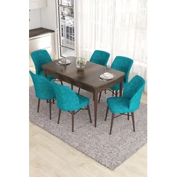 Hanah Home Set Trpezarijski sto i 6 stolica Eva, Tirkizno-braon