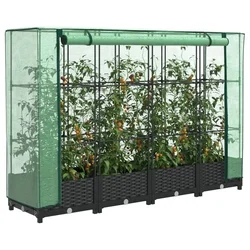 Povišena gredica s pokrovom za staklenik izgled ratana 160x40x123 cm