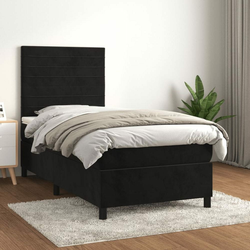 Greatstore Box spring postelja z vzmetnico črna 100x200 cm žamet