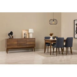HANAH HOME Vina 01 1005 Walnut Cream (Produžni trpezarijski sto, stolice i konzola (6 komada))