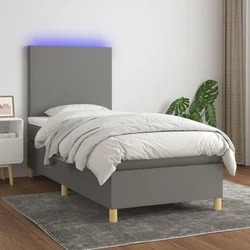 Vidaxl Box spring postelja z vzmetnico LED temno siva 80x200 cm blago