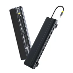 USB-C hub postaja Baseus EliteJoy EH3 12v1 - HDMI, DisplayPort, USB-C, 100W PD - siva