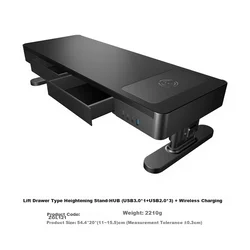 Luwei Postolje za monitor sa USB portovima, 55.4x20x15.8 cm, Crno