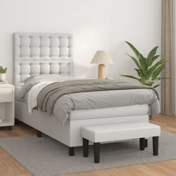 Greatstore Box spring postelja z vzmetnico bel 90x190 cm umetno usnje