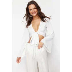 Trendyol White Crop Woven Blouse