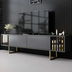 Hanah Home TV Komoda Gold Line, 180x48x30 cm, Antracit-Zlatne boje