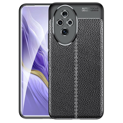Eleganten gel ovitek Elite Guard z usnjeno teksturo in zaščito robov za Honor 200 Pro - obsidian black