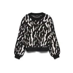 VERO MODA Pulover VMNANCY ecru/čokolada/črna