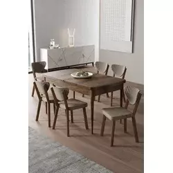 HANAH HOME Rasklopivi trpezarijski sto i stolice (7 delova) Exve Baroque Cappuccino