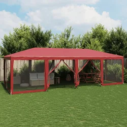 Šator za zabave s 12 mrežastih bočnih zidova crveni 8x4 m HDPE