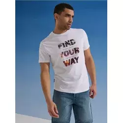 Sinsay - Pamučna majica sa natpisom Find Your Way - belo