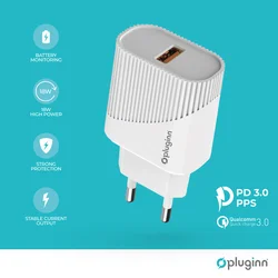 Kucni punjac Pluginn PI-D52S, QC3.0 18W sa lightning kablom beli