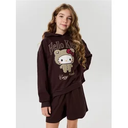 Sinsay - Pamučni hoodie sa printom sa towel efektom Hello Kitty - tamno braon