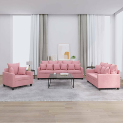 3-dijelni set sofa s jastucima ružičasti baršunasti