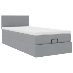 Vidaxl Otomanska postelja z vzmetnico siv 90x200 cm blago