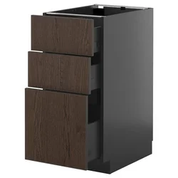 METOD / KNIVSHULT Podni element s 3 fioke, Crnosiva/Sinarp smeđa, 40x60 cm