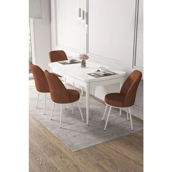 Hanah Home trpezarijski set Via, sto na razvlačenje i 4 stolice, bela ploča, terakota tkanina Jerry