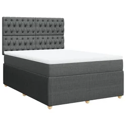 Vidaxl Box spring postelja z vzmetnico temno siva 140x200 cm blago