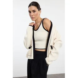 Trendyol Stone Color Block Knit Cardigan