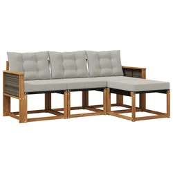 Set vanjskih sofa s jastukom 4 pcs Prirodna i svjetlosiva