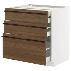 METOD / MAXIMERA Pod.elem.3front/2dnj/1srd/1vis.fiok, bela/Stensta tamnobraon jasenov furnir, 80x60 cm