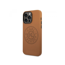 KARL LAGERFELD Maska za iPhone 14 Pro Max PU Leather Perforated Logo braon