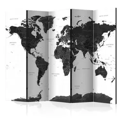 artgeist Paravan Black And White Map I, 5-Delni, Dvostranski
