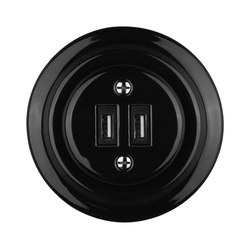 Bohemia-Design - Porcelanska retro USB zidna utičnica sa okvirom, 2xUSB-A, crna