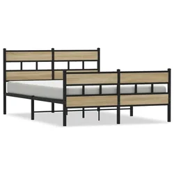 Vidaxl Kovinski posteljni okvir brez vzmetnice sonoma hrast 150x200 cm