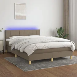 Vidaxl Box spring postelja z vzmetnico LED taupe 140x200 cm blago