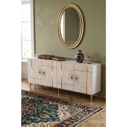 Hanah Home komoda Ilay 180, 180 cm, bela / travertin / zlatna