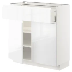 METOD / MAXIMERA Podni element s fiokom/2 vrata, bela/Voxtorp v. sjaj bela, 80x37 cm