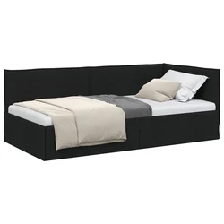 Vidaxl Kotna postelja z vzglavjem Črna 90 x 190 cm blago