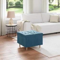 Otoman za pohranu s jastukom Plava 60 x 60 x 45 cm Baršun