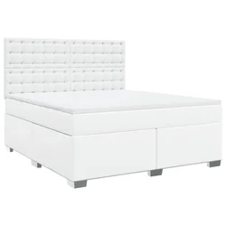 Vidaxl Box spring postelja z vzmetnico bela 180x200 cm umetno usnje