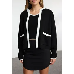 Trendyol Black Color Block Knitted Cardigan