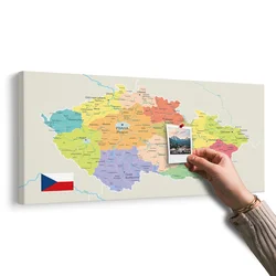 Slika na pluti stilski zemljevid Češke z zastavo - 100x50 peg
