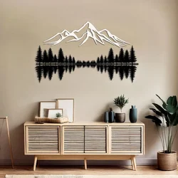 WallXpert metalni zidni ukras DCV-1123-MT, planinski vrh i šuma sa odrazom u jezeru, 100 x 70 cm, crno-beli