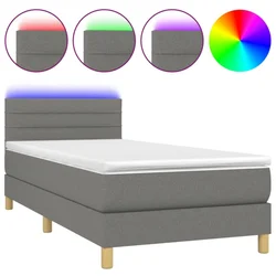 Vidaxl Box spring postelja z vzmetnico LED temno siva 90x200 cm blago
