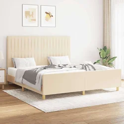 vidaXL Posteljni okvir z vzglavjem krem 160x200 cm blago