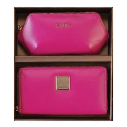 Princ Leather Ženski poklon set novčanik i neseser, Roze