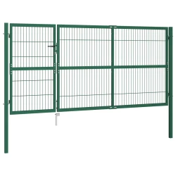 Vrtna vrata za ogradu sa stupovima 350x140 cm čelična zelena