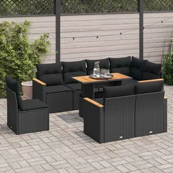 9-dijelni set vrtnih sofa s jastucima crni od poliratana bagrem