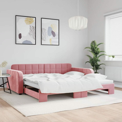 shumee Izvlečna dnevna postelja roza 100x200 cm žamet