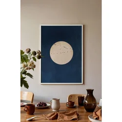 WallXpert uramljena slika 115212, pun mesec i jato ptica na tamnoplavoj pozadini, 50 x 70 cm, beli ram