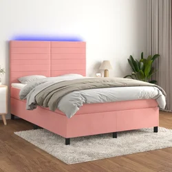 Krevet box spring s madracem LED ružičasti 140x200cm baršunasti